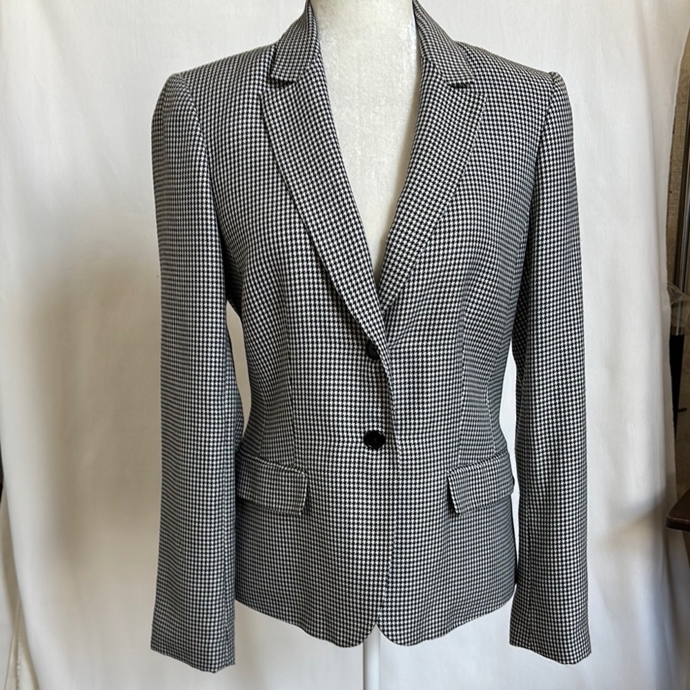 Calvin Klein Women Sz 8 Black White houndstooth Blazer adjustable back Waist